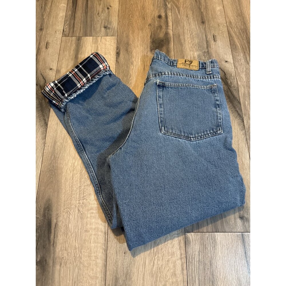 Full Blue Mens 100% Cotton Lined Plaid Blue Jeans Size 36x32